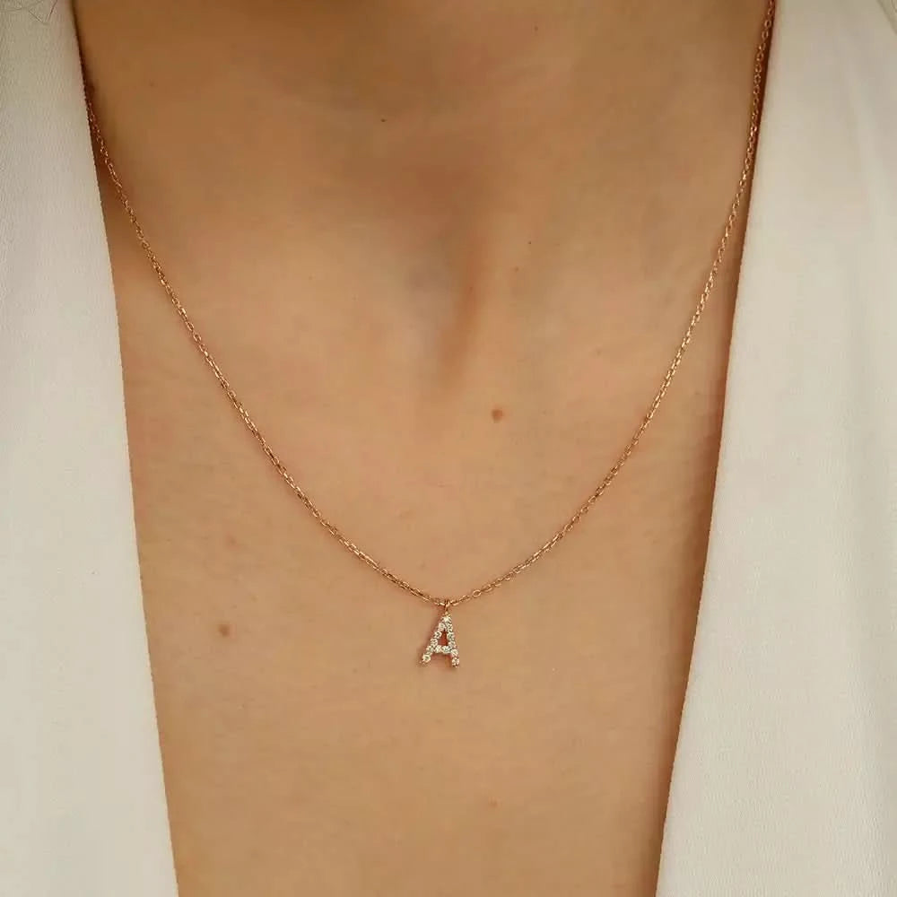 A Harf 0.08 CT Pırlanta Taşlı Rose Altın Kolye