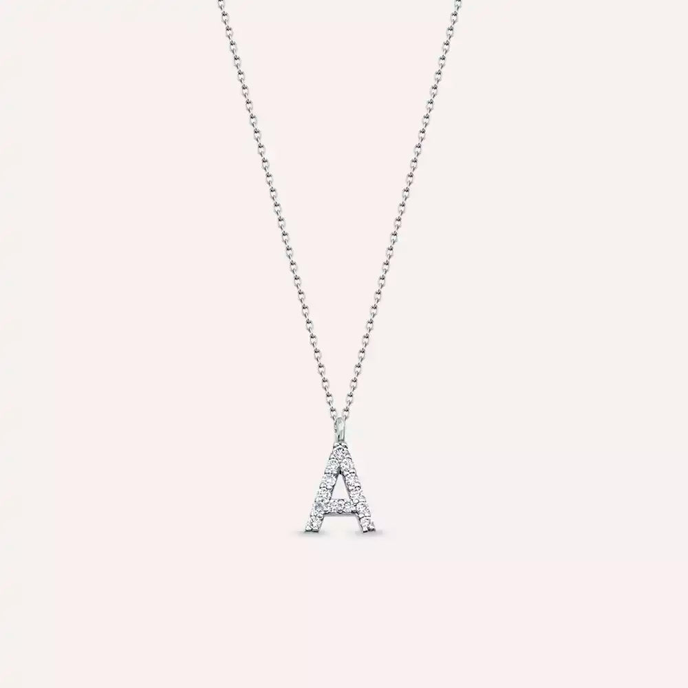 A Harf 0.09 CT Pırlanta Taşlı Beyaz Altın Kolye