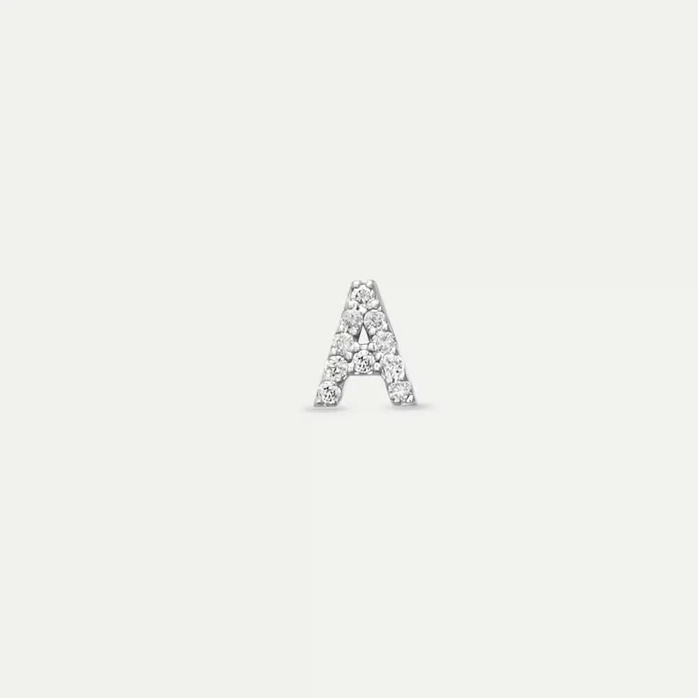 A Harf Pırlanta Taşlı Beyaz Altın Tek Küpe