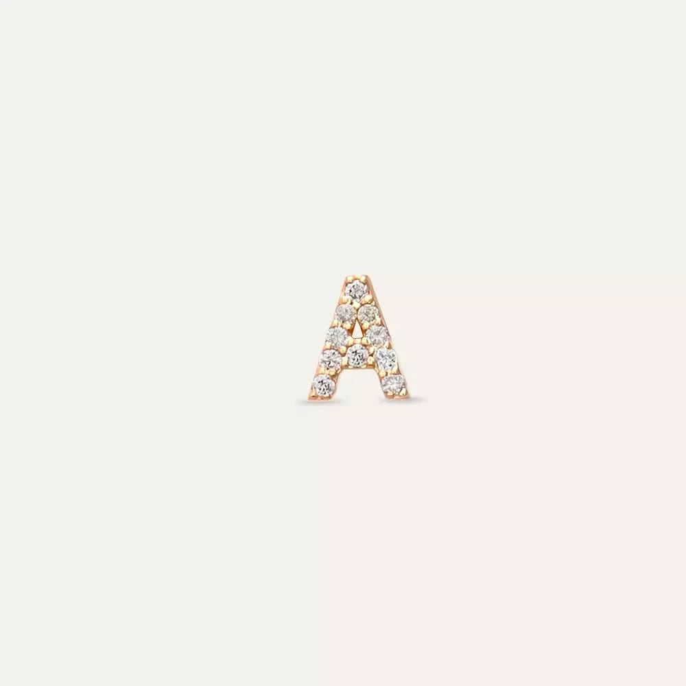 A Harf Pırlanta Taşlı Rose Altın Tek Küpe