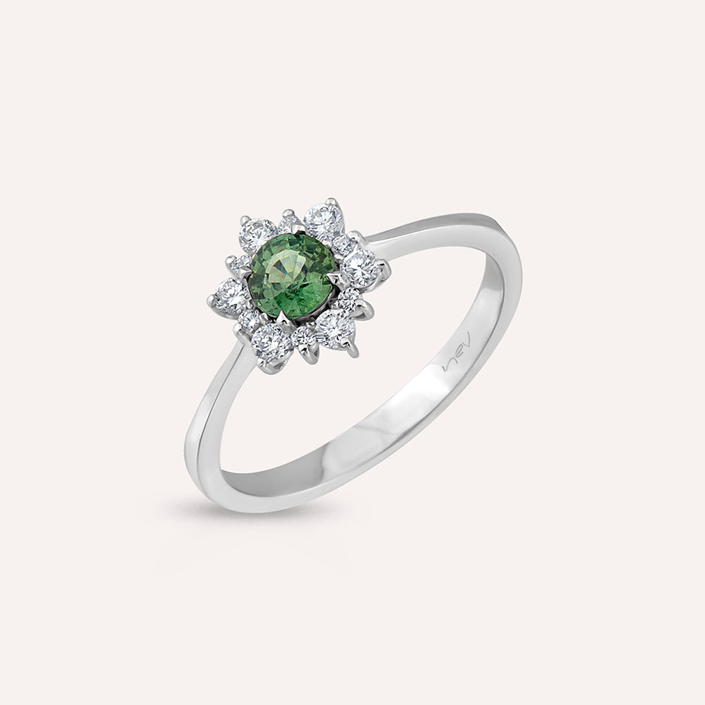 Aisha 0.63 CT Green Safir ve Pırlanta Taşlı Beyaz Altın Yüzük