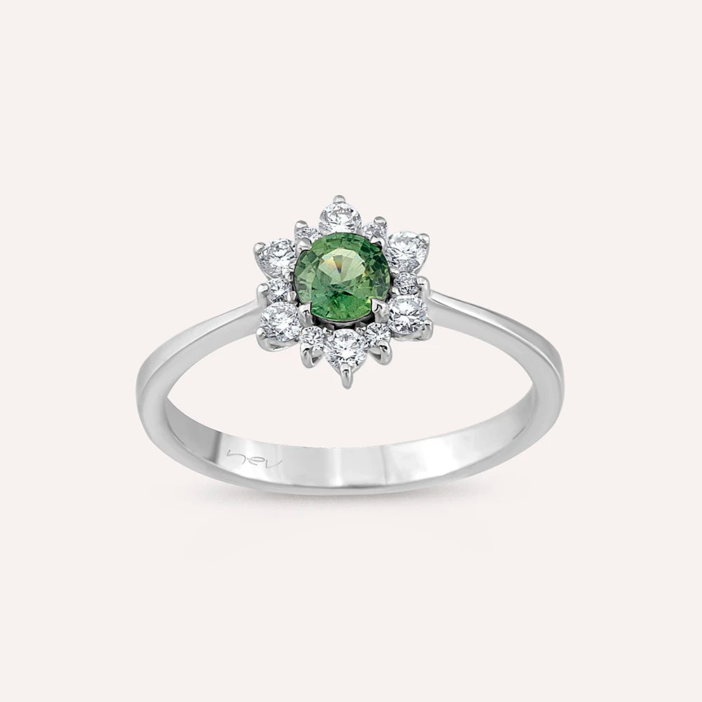 Aisha 0.63 CT Green Safir ve Pırlanta Taşlı Beyaz Altın Yüzük