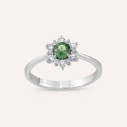 Aisha 0.63 CT Green Safir ve Pırlanta Taşlı Beyaz Altın Yüzük