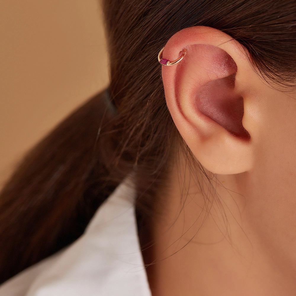 Alia Baget Kesim Yakut Taşlı Rose Altın Halka Piercing