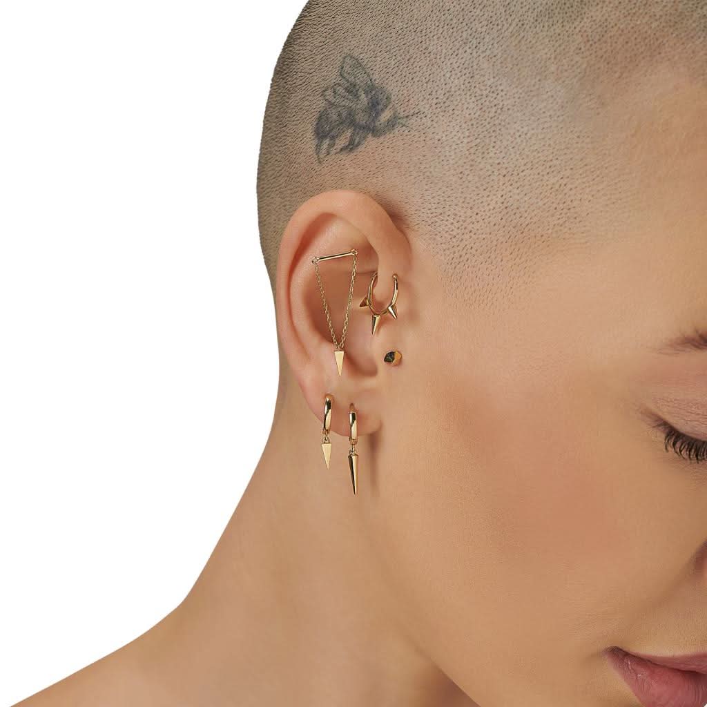 Altıgen Piramit Altın Piercing