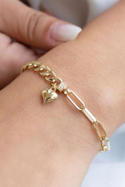 Altın Ataç Zincirli Kalp Bileklik