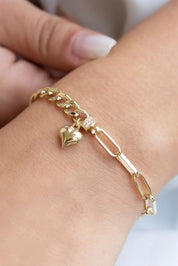 Altın Ataç Zincirli Kalp Bileklik