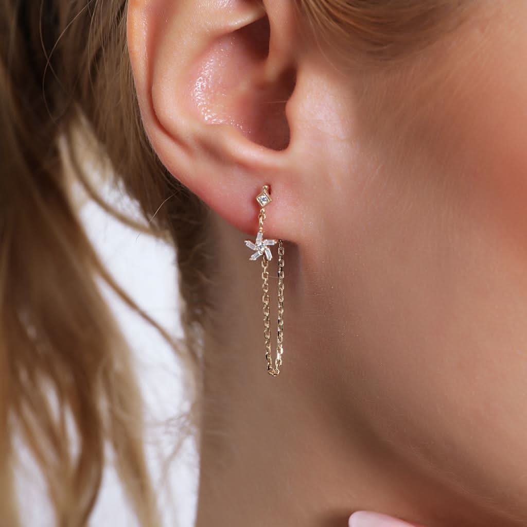 Altın Sallantılı Baget Işıltısı Küpe