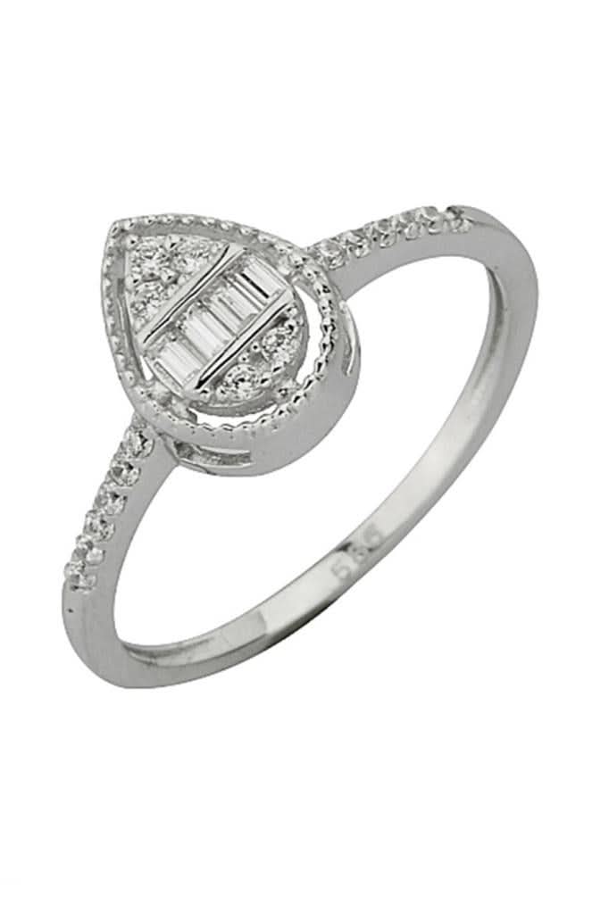 Altın Baget Taşlı Damla Yüzük