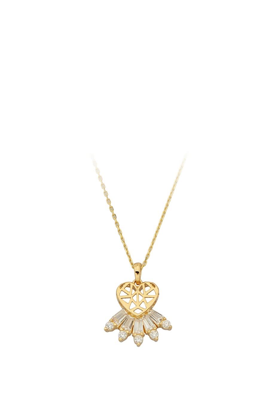 Altın Baget Taşlı Kalp Kolye