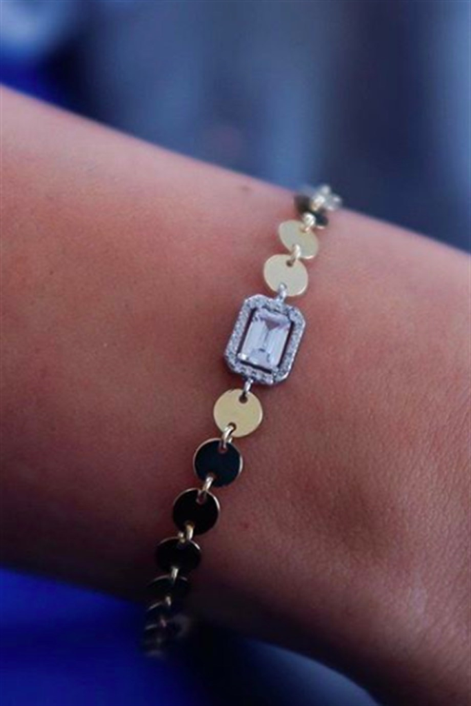 Altın Baget Taşlı Pullu Bileklik