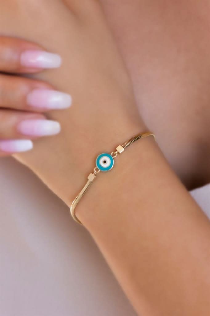 Altın Balık Sırtı Zincir Kordonlu Nazar Bileklik