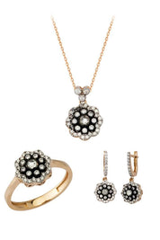 Altın Çiçek Motifli Elmas Mini Set