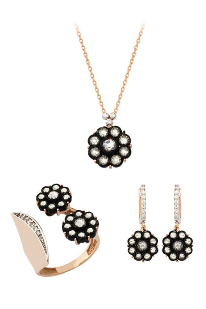 Altın Çiçek Motifli Elmas Mini Set