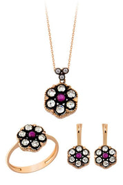 Altın Çiçek Motifli Elmas Mini Set