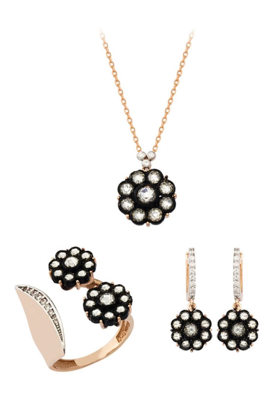 Altın Çiçek Motifli Elmas Mini Set