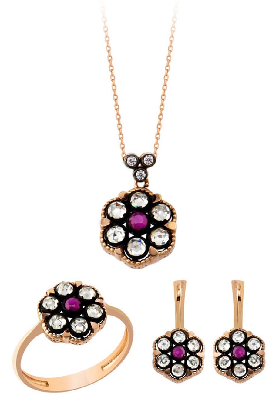 Altın Çiçek Motifli Elmas Mini Set