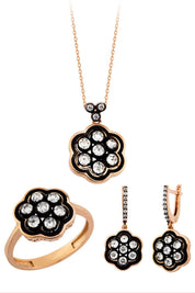 Altın Çiçek Motifli Elmas Mini Set