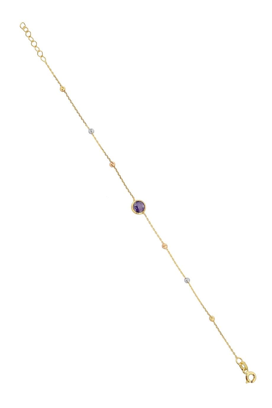 Altın Dorika Toplu Mor Taşlı Bileklik