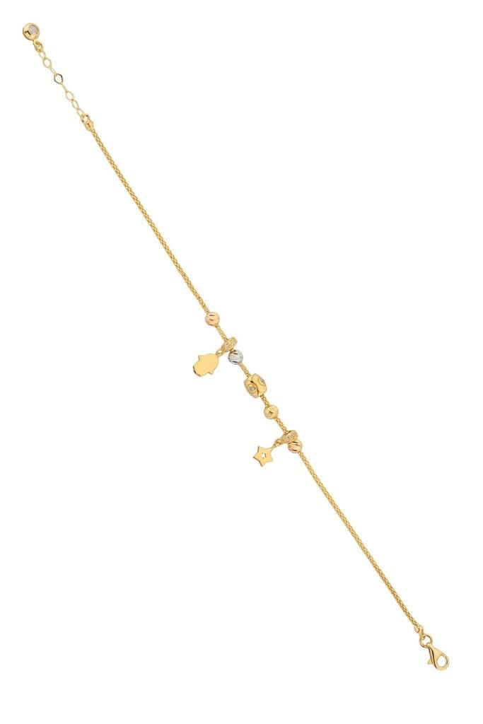 Altın Dorika Toplu Sallantılı Fatma Eli Ve Yıldız Bileklik