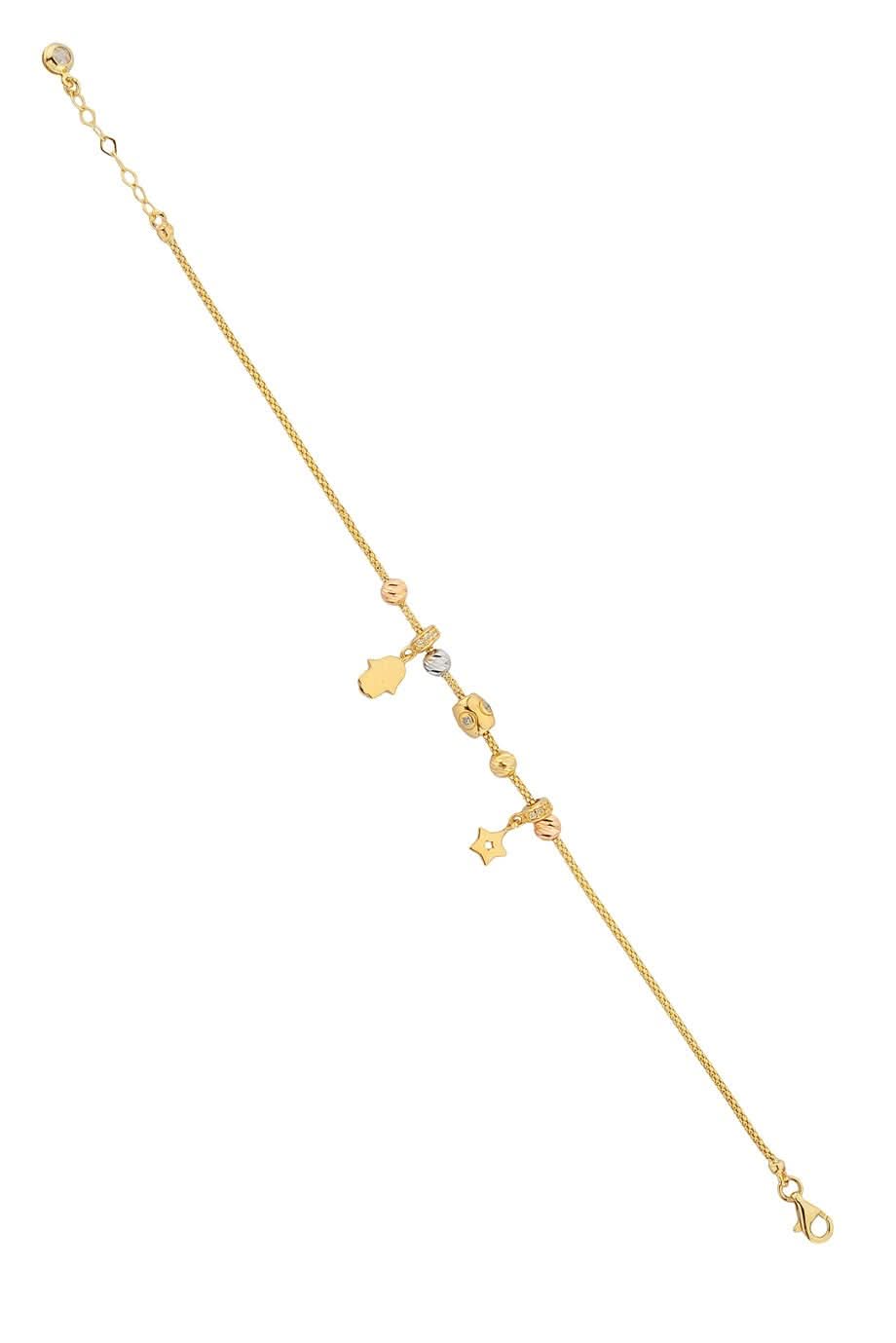 Altın Dorika Toplu Sallantılı Fatma Eli Ve Yıldız Bileklik