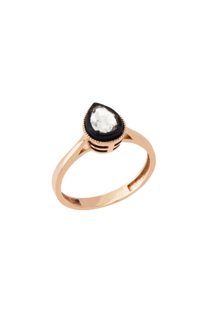 Altın Elmas Görünümlü Damla Tektaş Yüzük