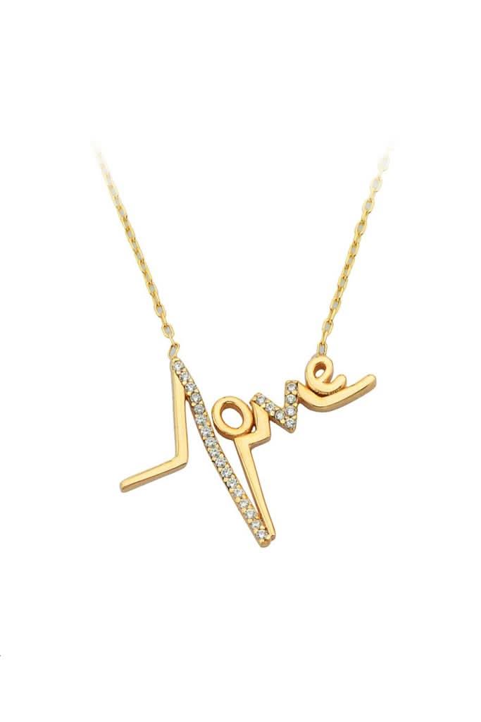 Altın Kalp Ritimli Love Kolye