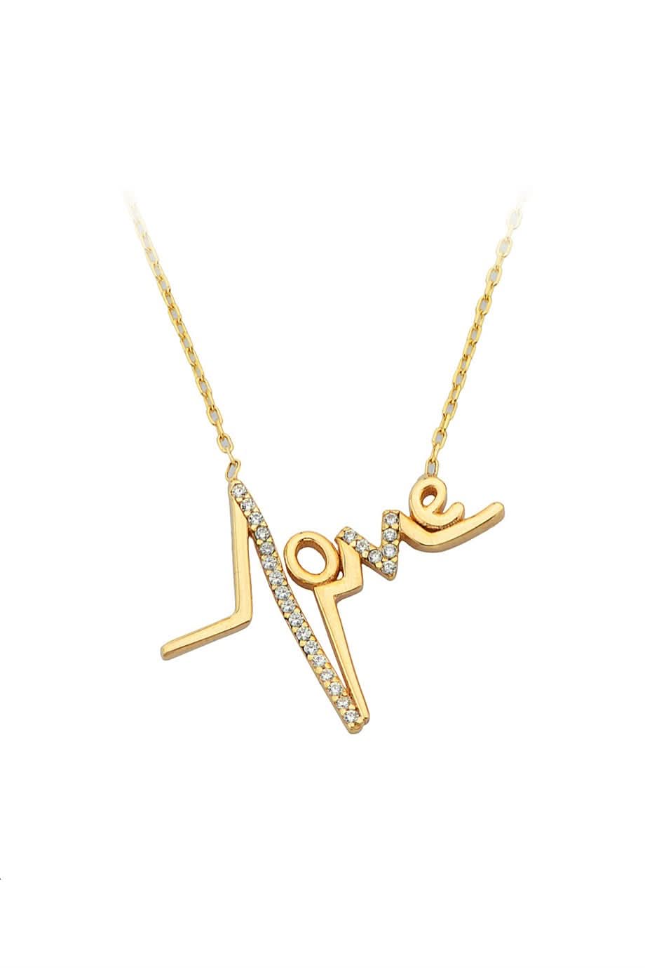 Altın Kalp Ritimli Love Kolye