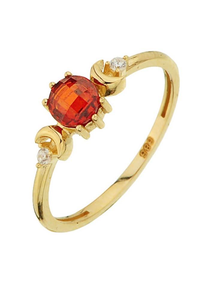 Altın Kırmızı Taşlı Ay Yüzük