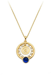 Altın Lacivert Taşlı Spiral Halka Kolye
