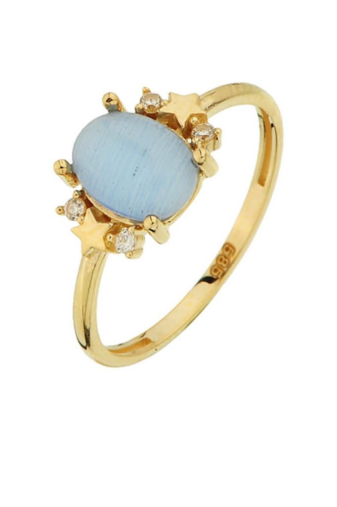 Altın Mavi Oval Taşlı Yıldızlı Yüzük
