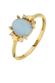 Altın Mavi Oval Taşlı Yıldızlı Yüzük