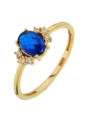 Altın Mavi Taşlı Yüzük