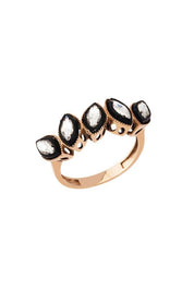 Altın Mekik Taşlı Elmas Görünümlü Beştaş Yüzük