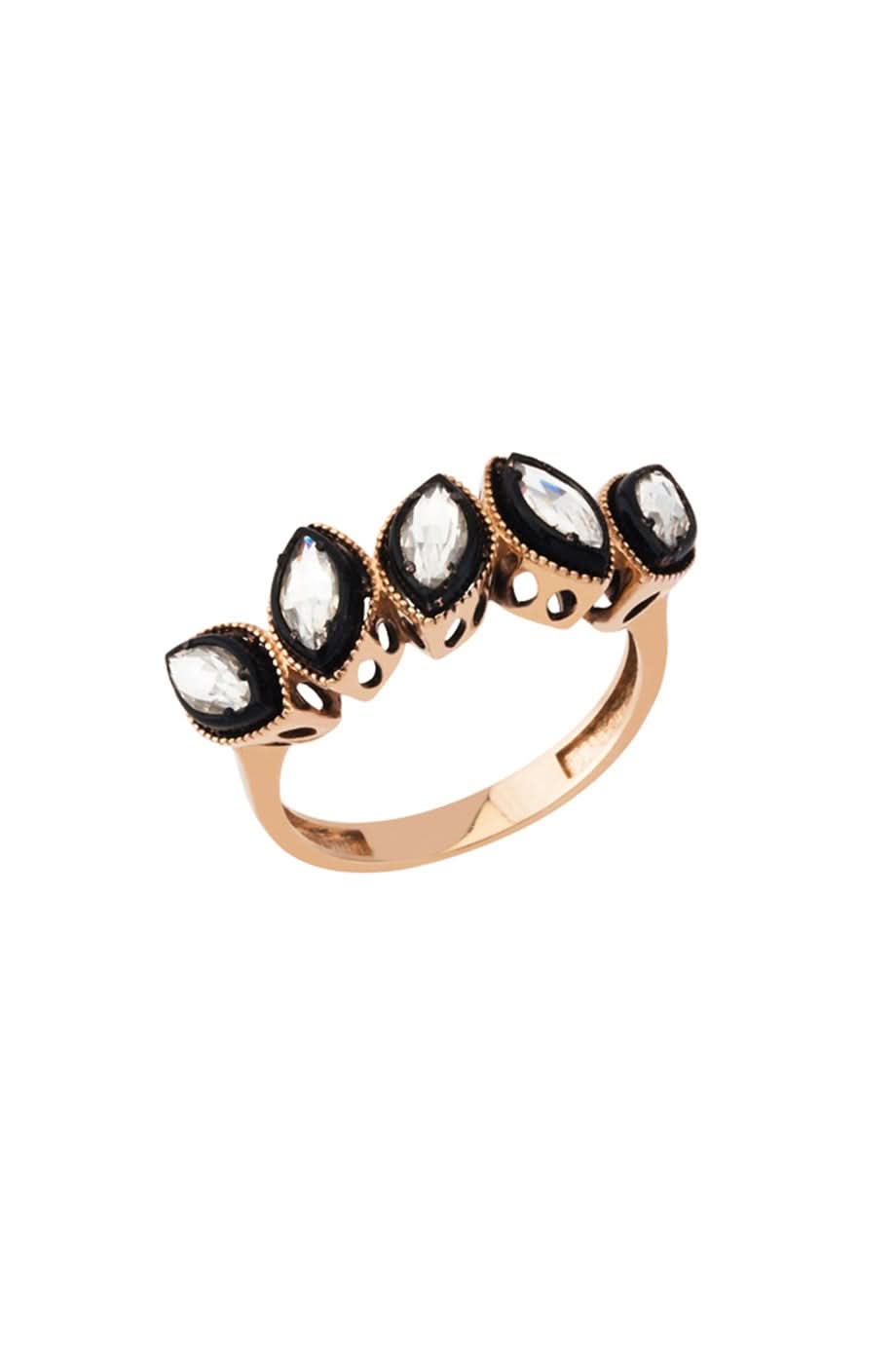 Altın Mekik Taşlı Elmas Görünümlü Beştaş Yüzük