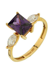 Altın Mor Taşlı Tasarım Yüzük