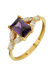 Altın Mor Taşlı Tasarım Yüzük