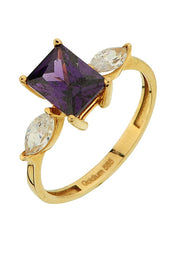 Altın Mor Taşlı Tasarım Yüzük