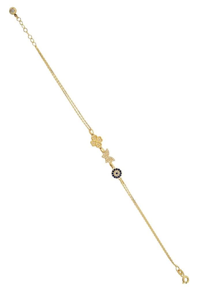 Altın Nazar Boncuklu Kelebek Ve Yonca Bileklik