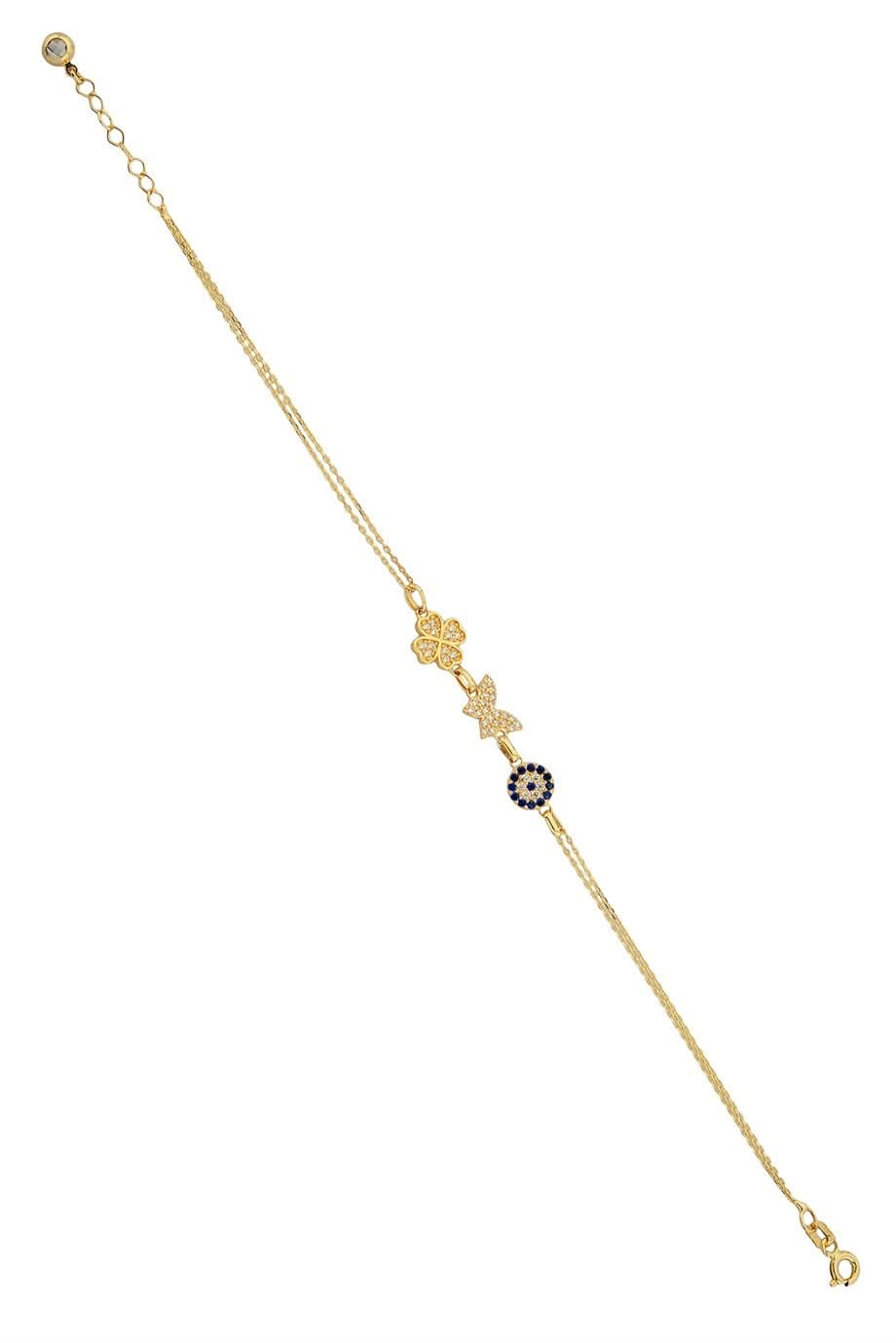 Altın Nazar Boncuklu Kelebek Ve Yonca Bileklik