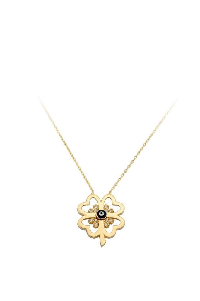 Altın Nazar Boncuklu Yonca Kolye