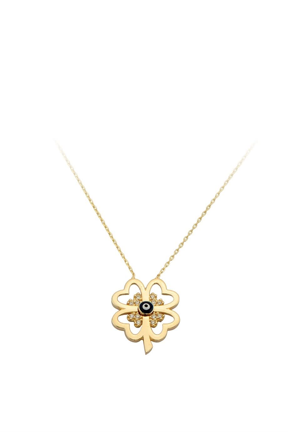 Altın Nazar Boncuklu Yonca Kolye