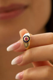 Altın  Pembe Taşlı Mineli Yüzük