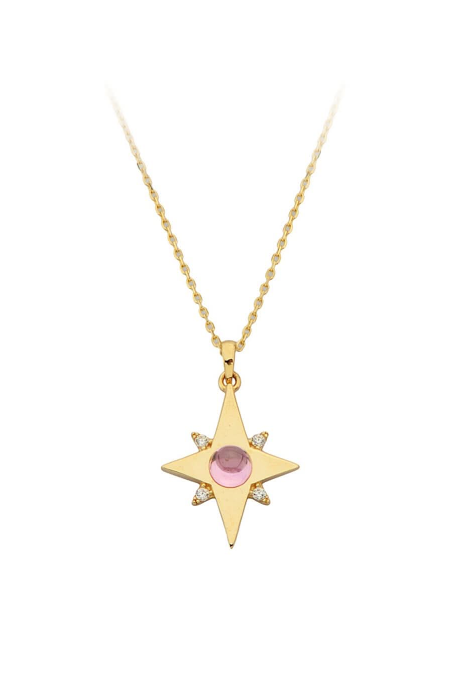 Altın Pembe Taşlı Şimal Yıldızı Kolye