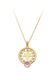 Altın Pembe Taşlı Yaprak Halka Kolye