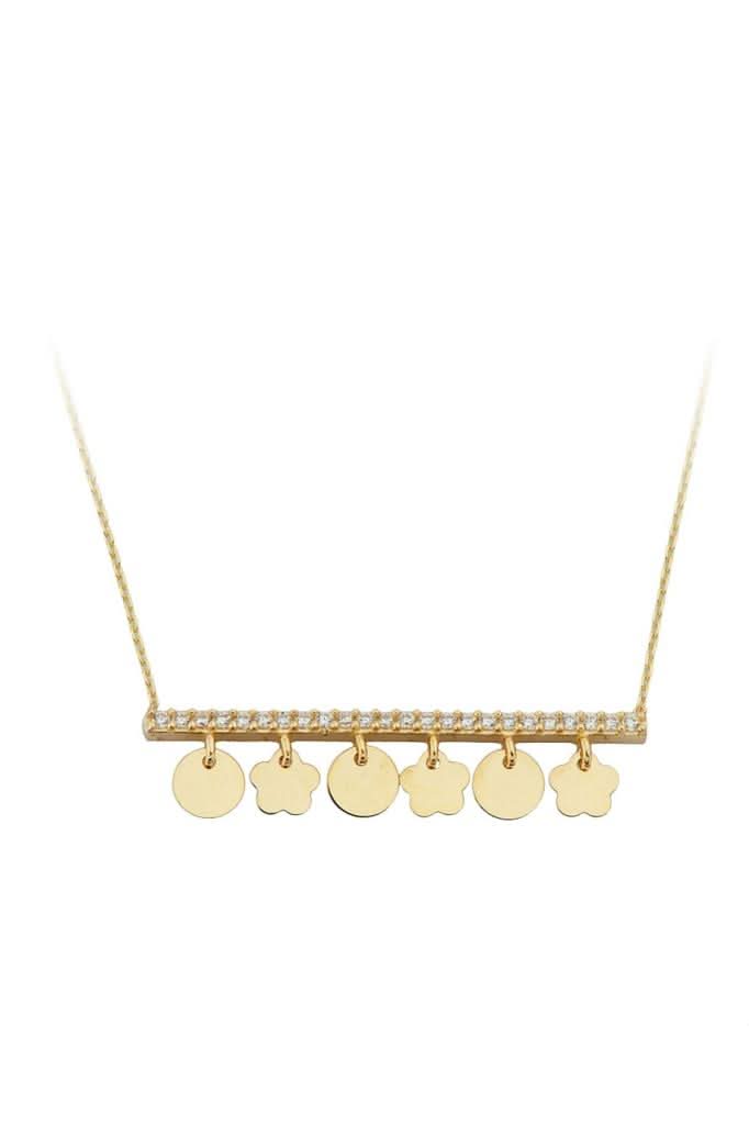 Altın Pullu Çiçek Kolye