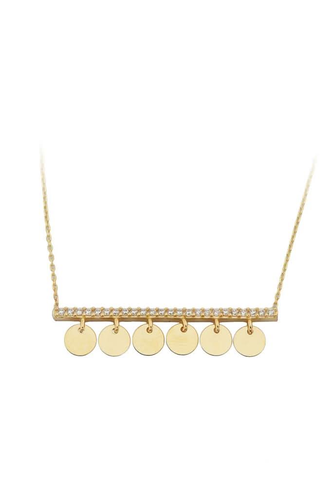 Altın Pullu Taşlı Kolye