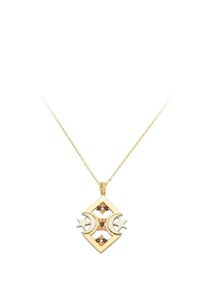Altın Renkli Taşlı Ay Yıldız Kolye