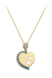 Altın Renkli Taşlı Kalp Plaka Kolye
