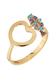 Altın Renkli Taşlı Kalp Yüzük